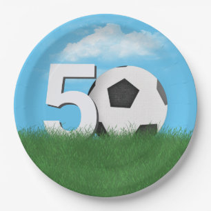 50th Birthday Soccer Ball In Green Grass Paper Plate