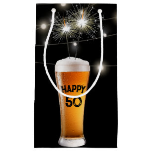 50th Birthday Sparkler In Beer Small Gift Bag
