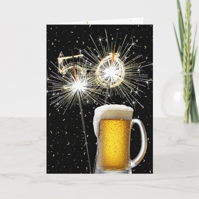 50th Birthday Sparklers With Beer Mug Card (Front)