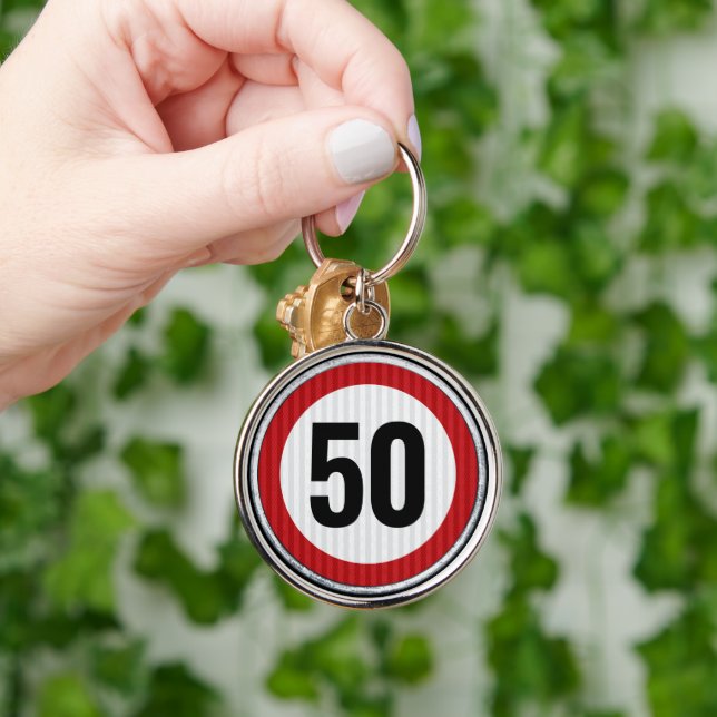 50th Birthday Speed Limit Sign - ANY AGE Key Ring (Hand)