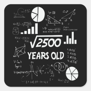 50th Birthday Square Root Math 50 Years Old Bday Square Sticker