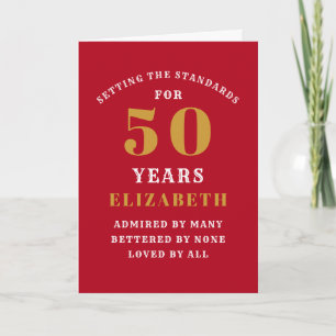 50th Birthday Standards Red Gold Add Your Name Card