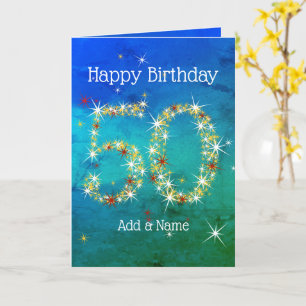 50th Birthday - Star Numbers - Blue Green - Age 50 Card