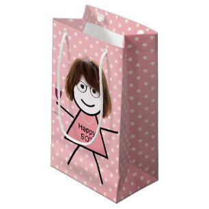 50th Birthday Stick Girl On Polka Dots Small Gift Bag