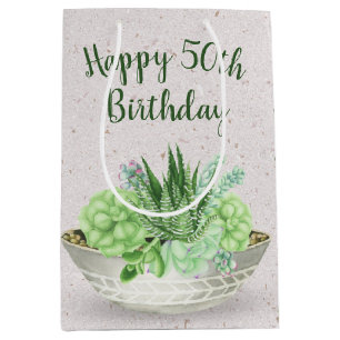 50th Birthday Succulent Plant on Terrazzo Medium Gift Bag