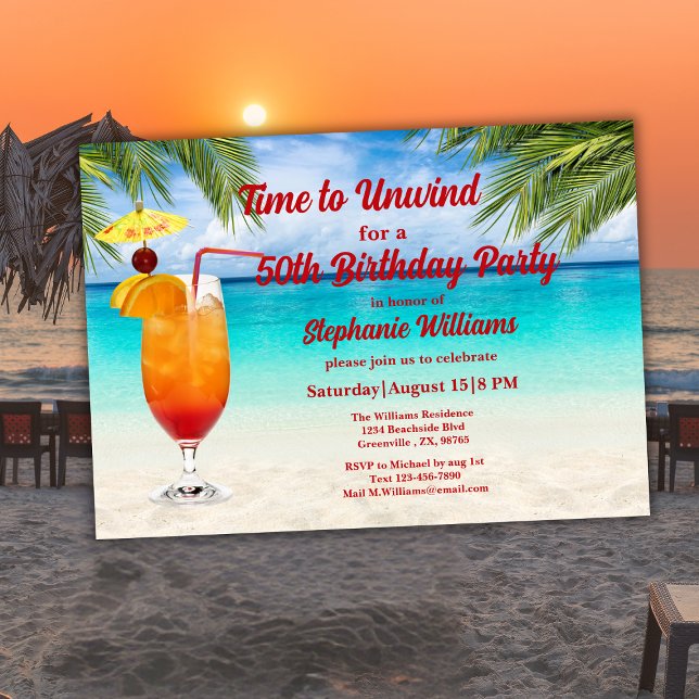 50th Birthday Summer Cocktail Beach Party Invitation (Creator Uploaded)