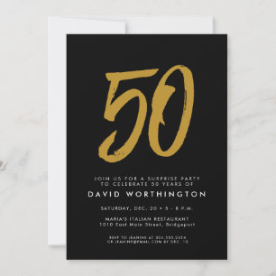 50th birthday suprise party black gold invitation