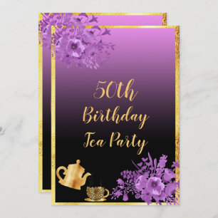 50th birthday tea party invitation black purple