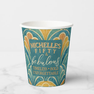 50th Birthday Teal and Gold Art Deco Style Cup