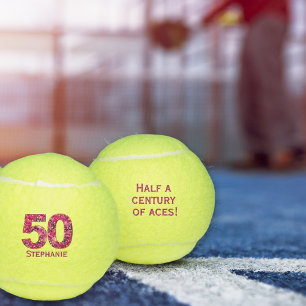 50th birthday tennis ball pink number 50 year gift