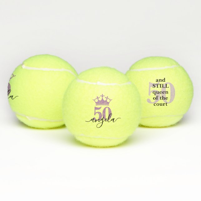 50th Birthday Tennis Court Queen Personalised Balls (Multi)
