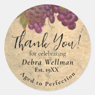 50th Birthday Thank You Aged to Perfection Wine  Classic Round Sticker