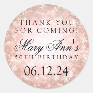 50th Birthday Thank You Copper Winter Wonderland Classic Round Sticker