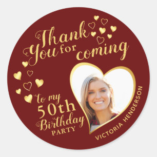 50th Birthday Thank You for Coming Maroon Favour Classic Round Sticker