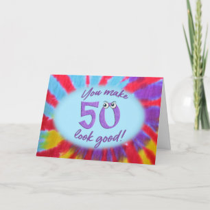 50th birthday tie dye frame card