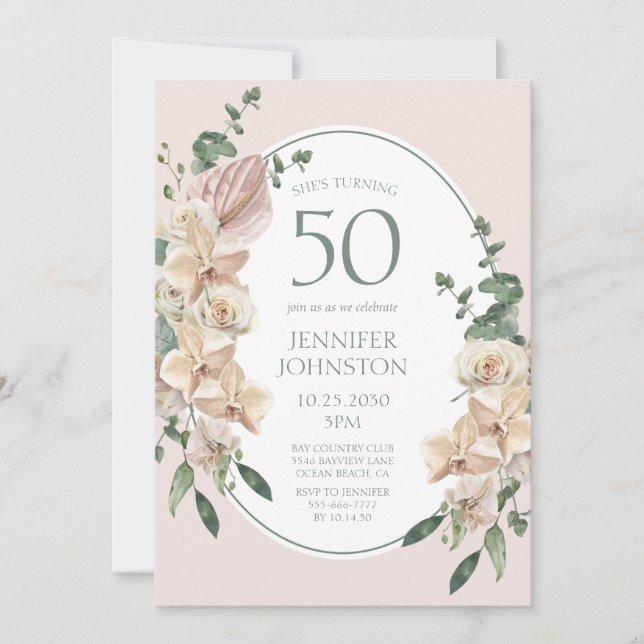 50th Birthday Tropical Floral Invitation (Front)