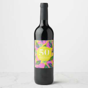50th birthday tropical yellow colourful modern cut wine label