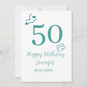 50th birthday turquoise name clouds hand drawn invitation