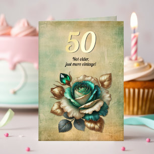 50th Birthday Vintage Emerald Green Rose Flower Foil Greeting Card