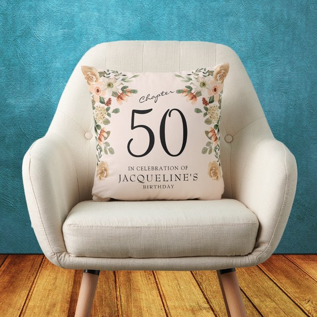 50th Birthday Vintage Floral Cushion (50th Birthday Vintage Floral Throw Pillow.
Throwback to a time of elegance and charm.)
