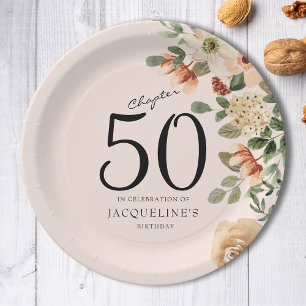 50th Birthday Vintage Floral Paper Plate