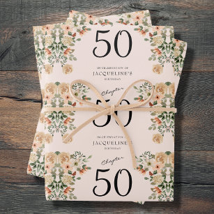 50th Birthday Vintage Floral Wrapping Paper Sheet