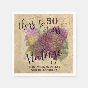 50th Birthday Vintage Watercolor Wine Themed Napkin