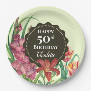 50th Birthday Warm Floral Spring Blooms Painting Paper Plate