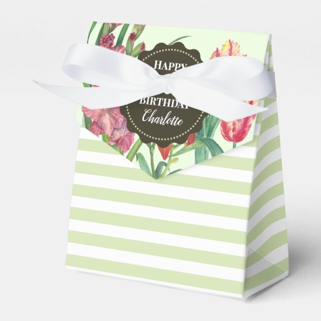 50th Birthday Warm Floral Spring Blooms Stripes Favour Box (Front Side)
