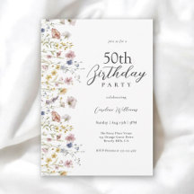 50th Birthday Watercolor Wildflowers Floral 