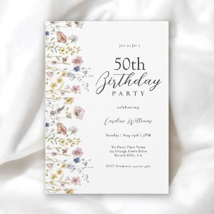 50th Birthday Watercolor Wildflowers Floral  Invitation