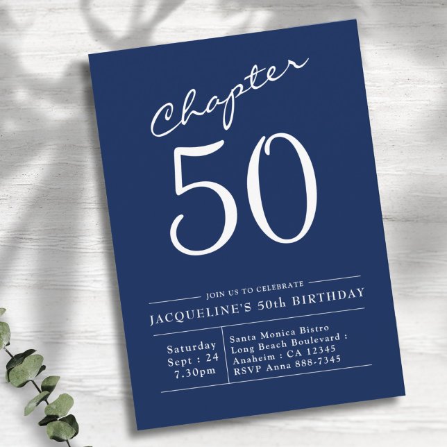 50th Birthday White Blue Chapter 50 Invitation (Creator Uploaded)