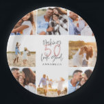 50th birthday white girly glitter photo collage  paper plate<br><div class="desc">50th birthday modern white girly glitter photo collage. Modern script text design. Part of a collection.</div>