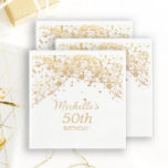 50th Birthday White Gold Glitter String Lights Napkin<br><div class="desc">50th birthday party custom paper napkins for women with glittering gold string lights and sparkling bokeh on a white background. Because text is customisable, this paper napkin is designed for a lady who is celebrating any birthday. (18th, 21, st, 30th, 40th, 50th, 60th, 70th, 80th, 90th, 100th... .or any age)....</div>