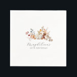 50th Birthday White Pumpkin Fall Flowers Custom Napkin<br><div class="desc">Modern and elegant white pumpkin and fall flowers floral design. The soft watercolor palette is a sophisticated blend of soft pink and dark rich golden yellow and brown. The fall leaves surround the white pumpkin for a special autumn display. Perfect for your fall birthday party.</div>