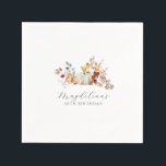 50th Birthday White Pumpkin Fall Flowers Custom Napkin<br><div class="desc">Modern and elegant white pumpkin and fall flowers floral design. The soft watercolor palette is a sophisticated blend of soft pink and dark rich golden yellow and brown. The fall leaves surround the white pumpkin for a special autumn display. Perfect for your fall birthday party.</div>