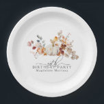 50th Birthday White Pumpkin Fall Flowers Custom Paper Plate<br><div class="desc">Modern and elegant white pumpkin and fall flowers floral design. The soft watercolor palette is a sophisticated blend of soft pink and dark rich golden yellow and brown. The fall leaves surround the white pumpkin for a special autumn display. Perfect for your fall birthday party.</div>