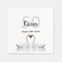 50th birthday white swans black name elegant