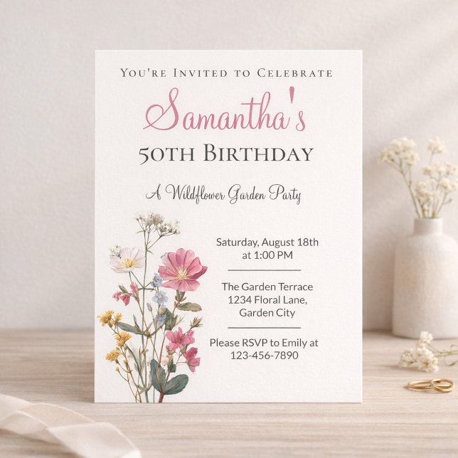 50th Birthday Wildflower Garden Party Invitation (Creator Uploaded)