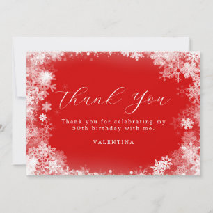 50th Birthday Winter Wonderland Snowflake Red Thank You Card
