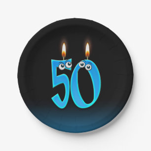 50th Birthday with lit candle numbers Paper Plate
