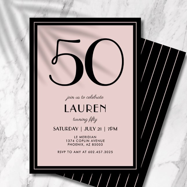 50th Birthday Women's Modern Minimal Black Pink Invitation (Creator Uploaded)