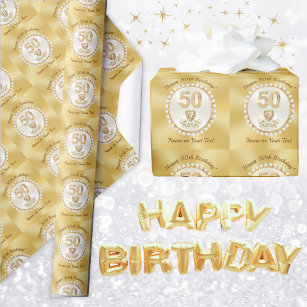 50th Birthday Wrapping Paper Roll, for Her