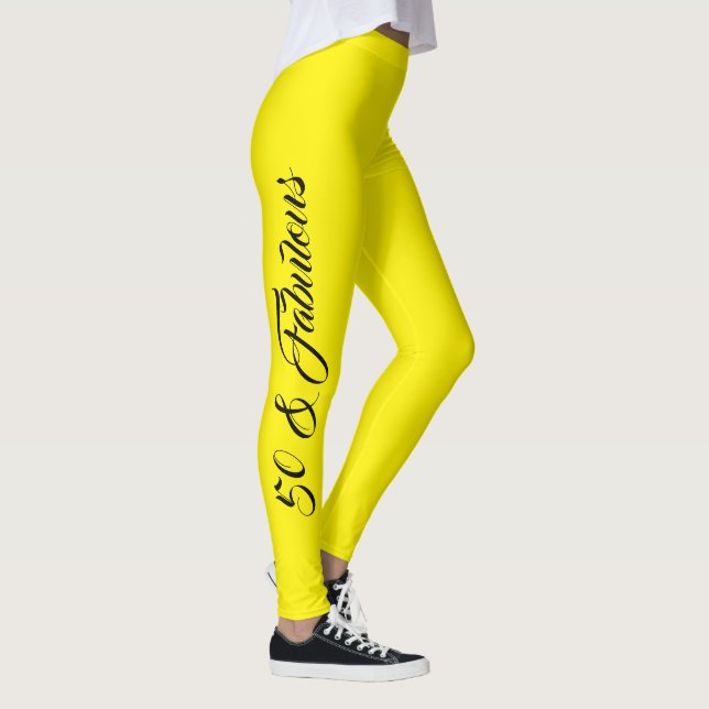 50th Birthday Yellow Black Stylish Bright Colourfu Leggings (Right)