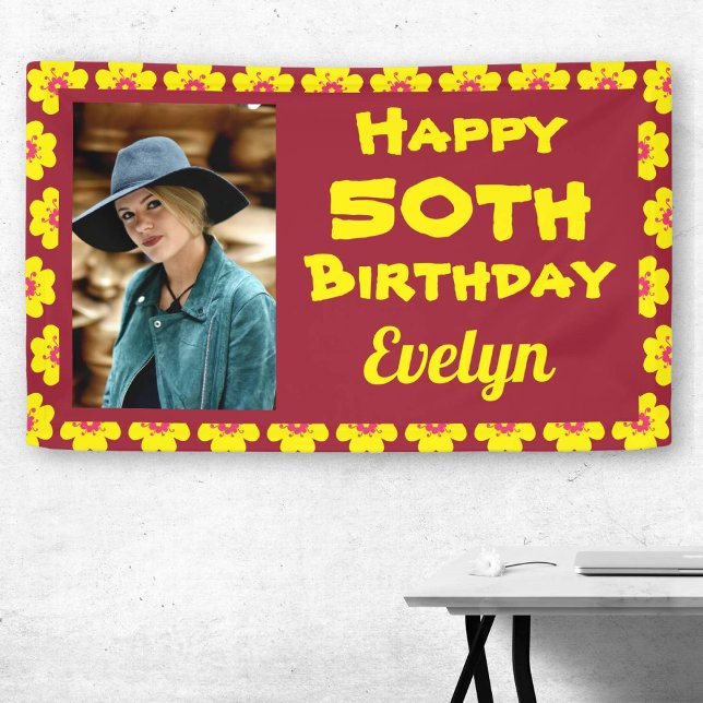 50th Birthday Yellow Flower Photo Party Banner (Creator Uploaded)