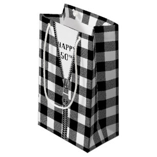 50th Birthday Zipper On Buffalo Plaid Small Gift Bag