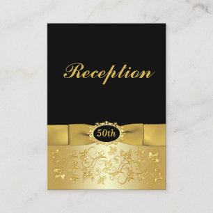 50th Black Gold Floral Scrolls Enclosure Card