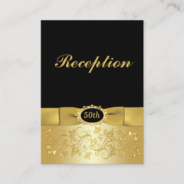 50th Black Gold Floral Scrolls Enclosure Card (Front)
