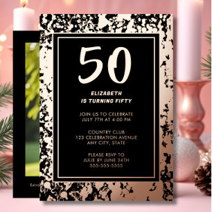 50th Black Rose Gold Photo on Back Custom Birthday