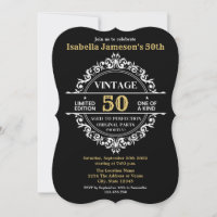 50th Black White and Gold Vintage Birthday